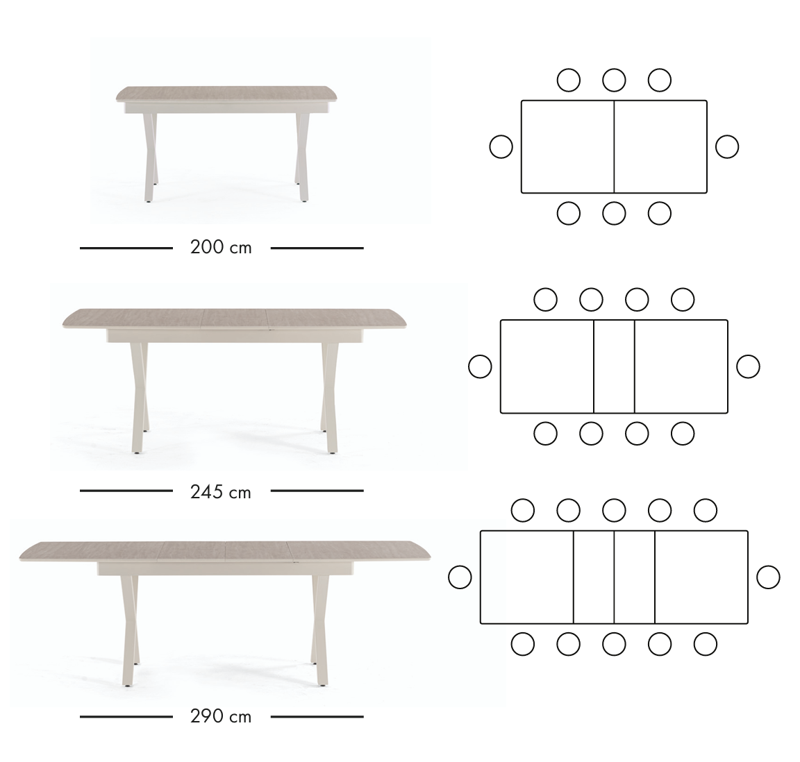 Apple utdragbart matbord 200–290 cm