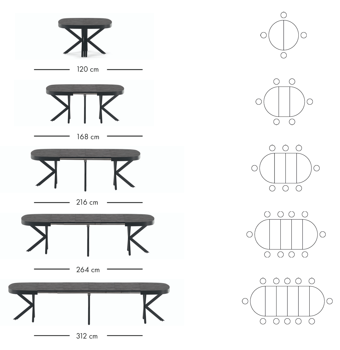 Golf utdragbart matbord 120–312 cm