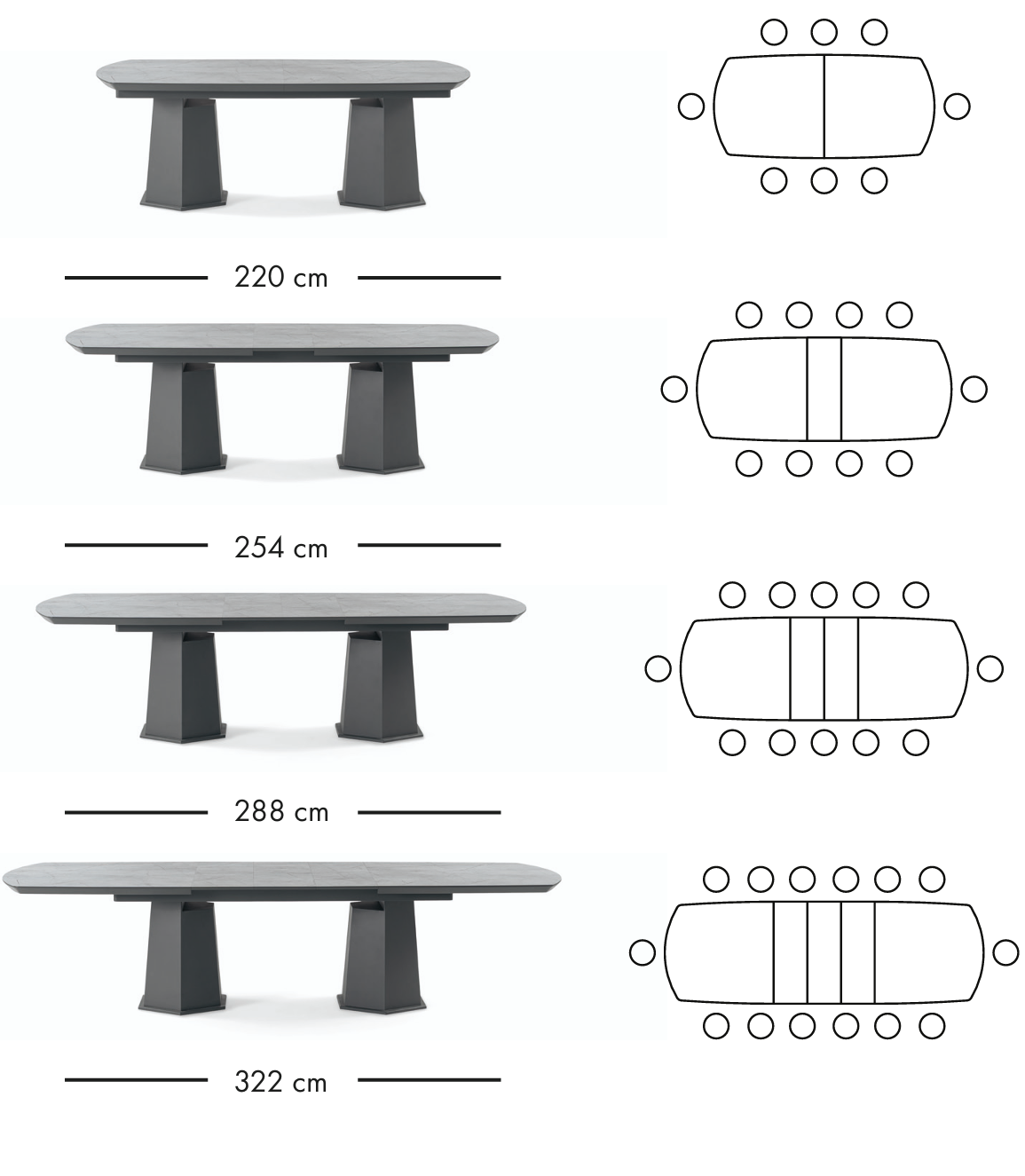 Limuzin utdragbart matbord 220–322 cm