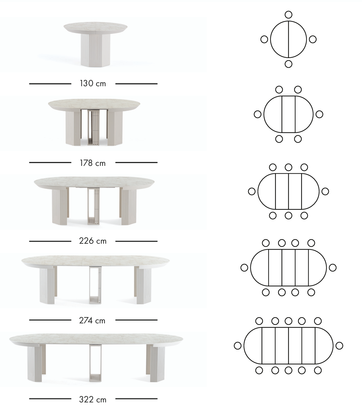 Master utdragbart matbord 130–322 cm