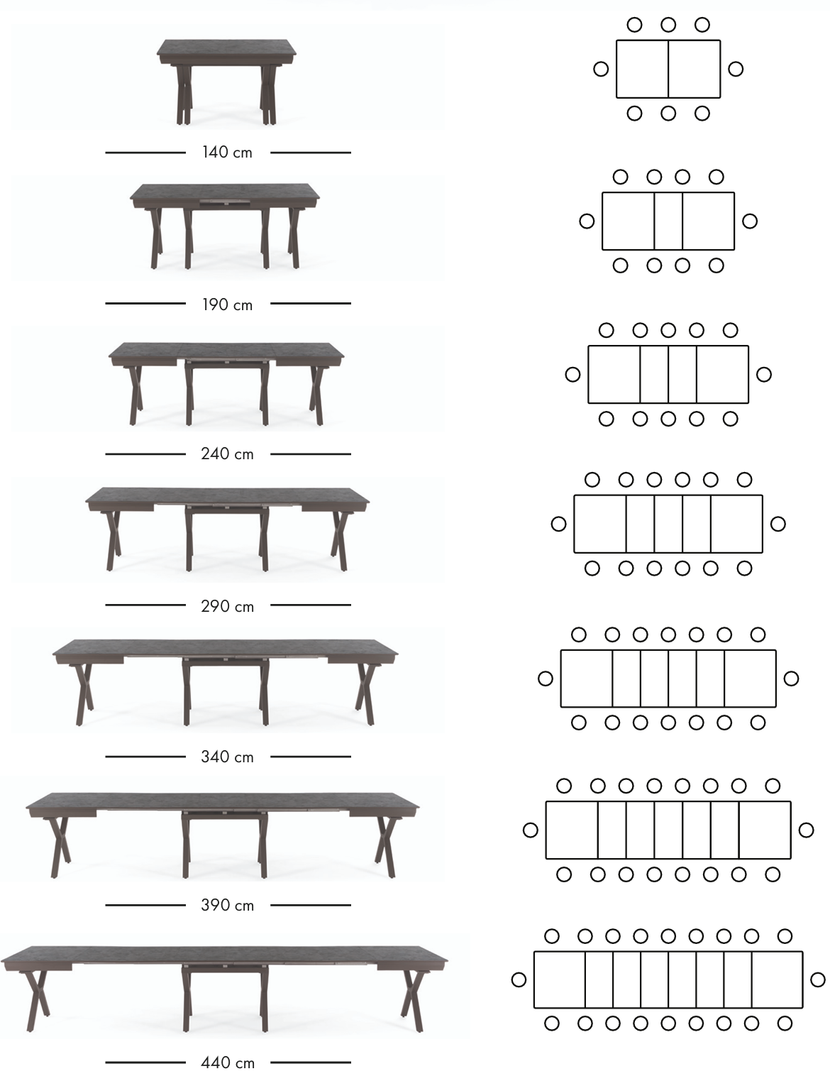 Petra utdragbart matbord 140–440 cm