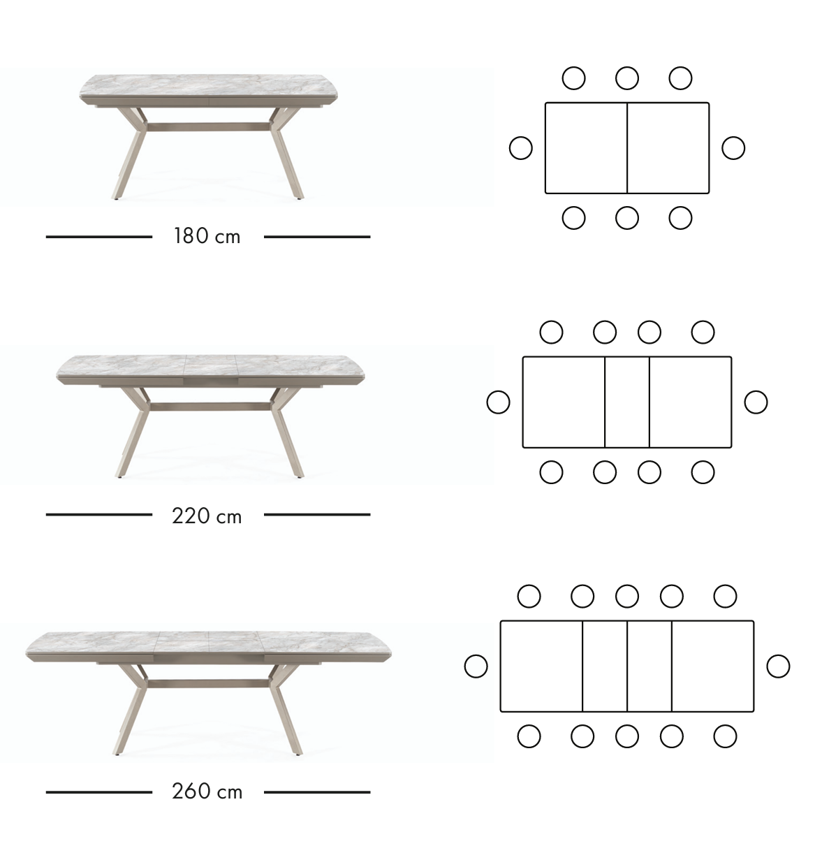 Titanyum utdragbart matbord 180–260 cm