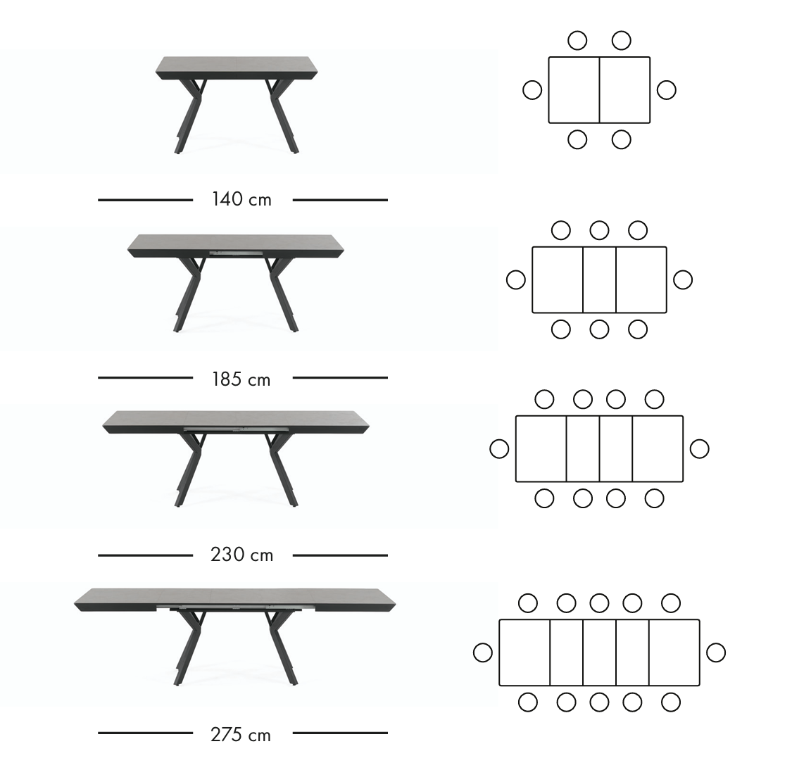 Table à manger extensible Zen 140–275 cm